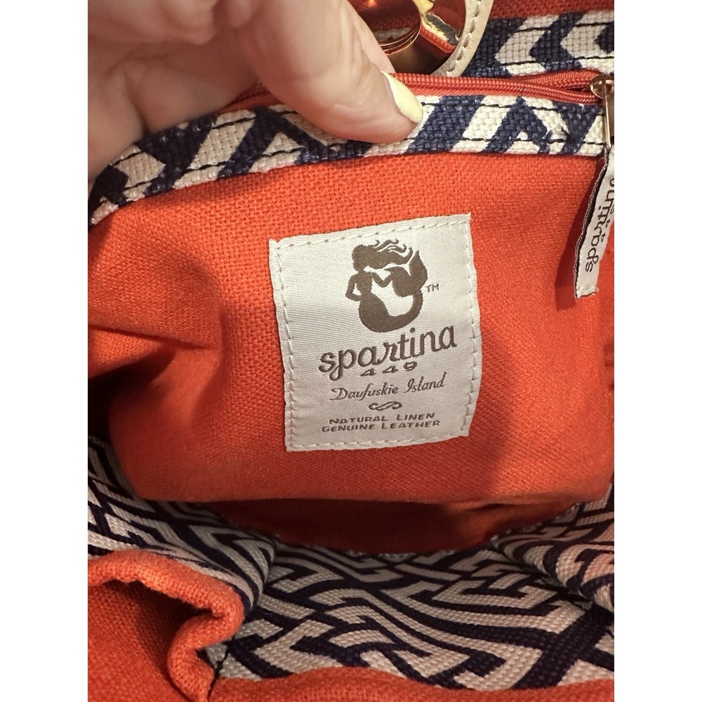 Spartina 449 Daufuskie Island Tote Handbag Linen/Leather Lime Green & Orange - Picture 9 of 15